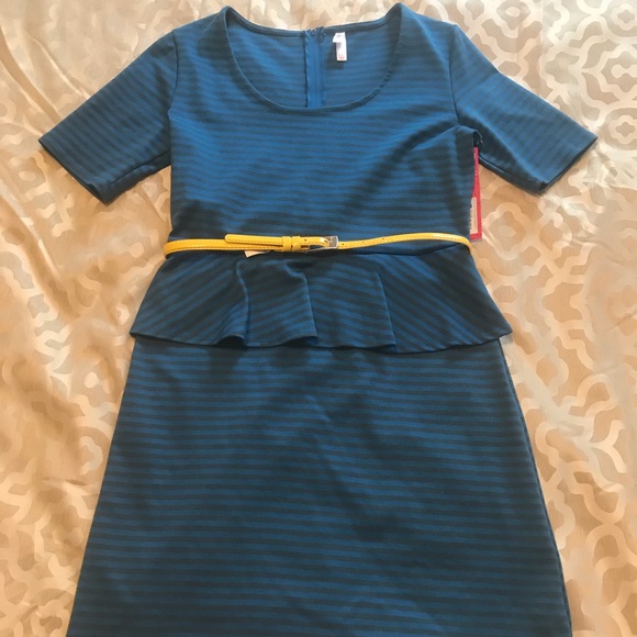 Blue striped dress with yellow belt - Picture 1 of 6